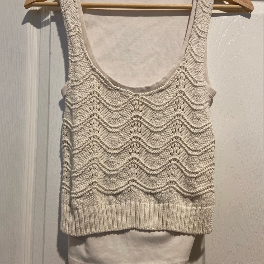 Zara Cream Crochet Wave Knit Crop Tank